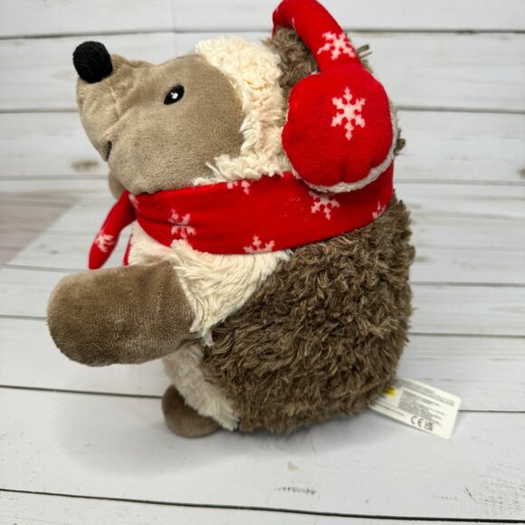 Kellytoy Soft Plush Hedgehog Toy Red Winter Ear Muffs 8" Plush Stuffed Animal - Picture 3 of 7